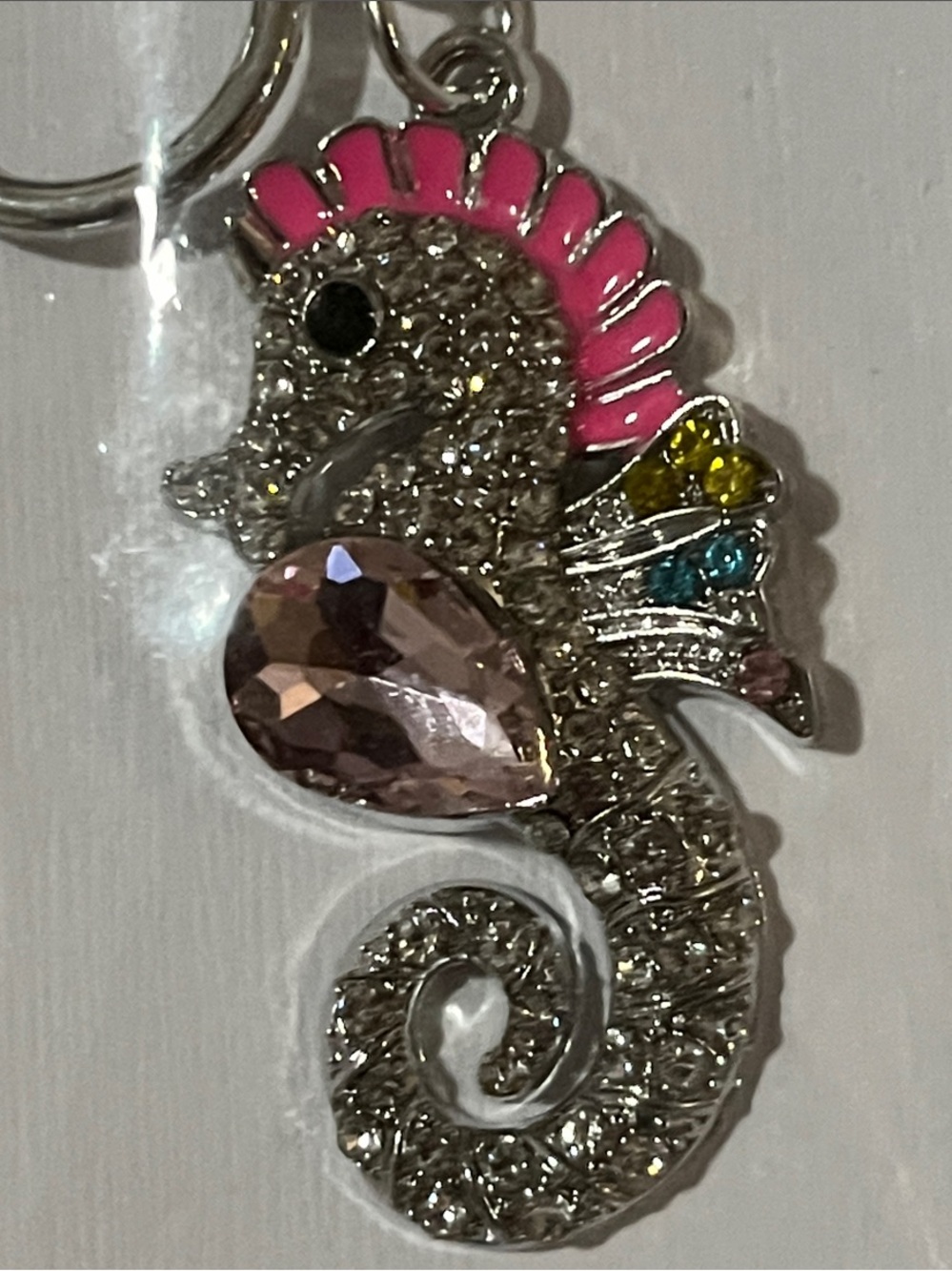 Crystal Seahorse Keychain - Pink Accent